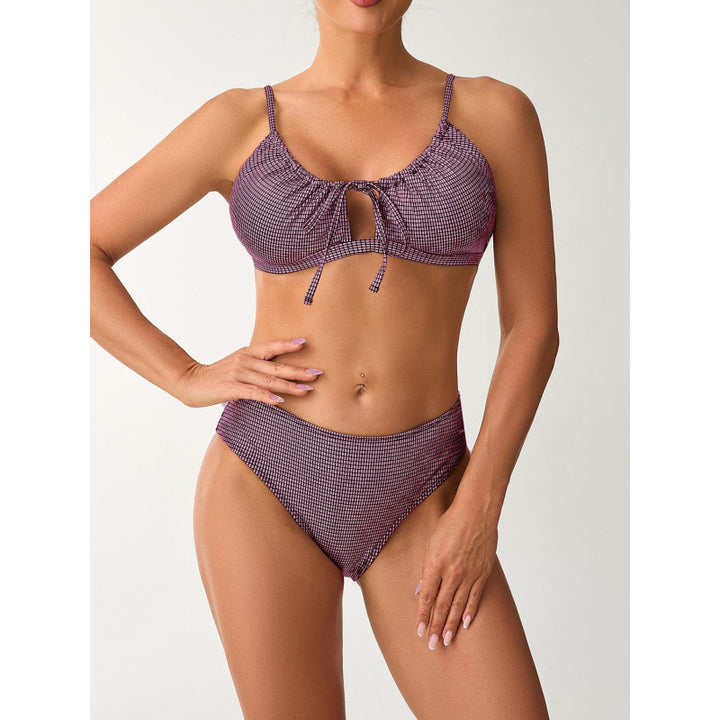 Damen Bikini mit modischem Knoten und hoch geschnittenem Slip Drune