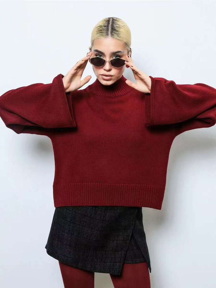 Damen Modischer Pullover mit weitem Schnitt und hohen Bündchen Drune