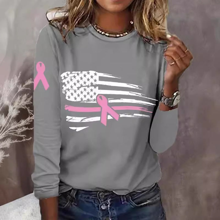 Damen lässiges T-Shirt mit kreativem Flaggen- und Schleifen-Design Drune