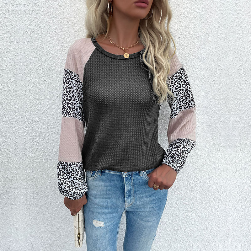 Damen modisches Oberteil mit tierischem Druck und eleganten Puffärmeln Drune