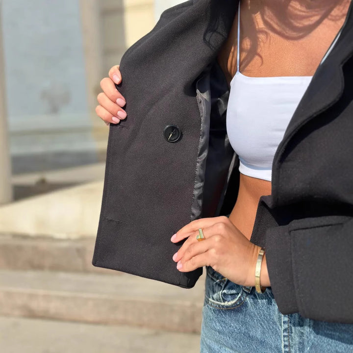 Damen Modische Kurzjacke mit doppelter Knopfleiste und lässigem Schnitt Drune