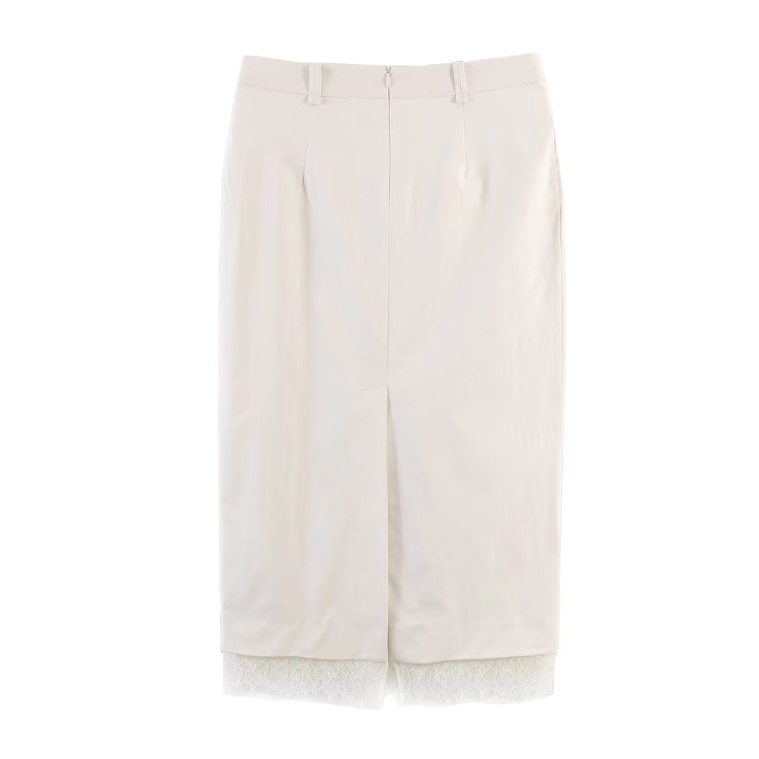 Damen eleganter Bleistiftrock mit transparentem Spitzenabschluss Drune
