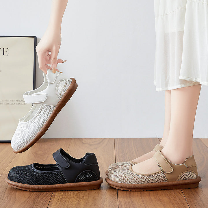 Damen nan atmungsaktive Mary-Jane Slipper mit Klettverschluss und ergonomischer Komfortsohle Drune