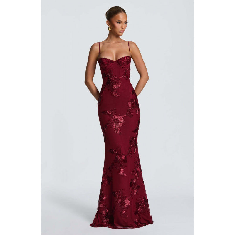 Damen Elegantes Abendkleid mit floralem Spitzenmuster und figurbetontem Schnitt Drune