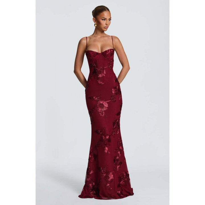 Damen Elegantes Abendkleid mit floralem Spitzenmuster und figurbetontem Schnitt Drune
