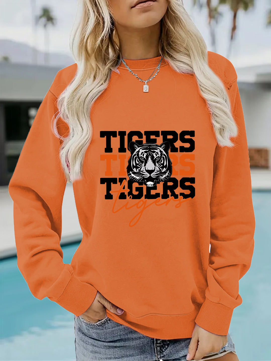 Damen Sweatshirt mit animalistischem Tiger-Design und lässigem Schnitt Drune