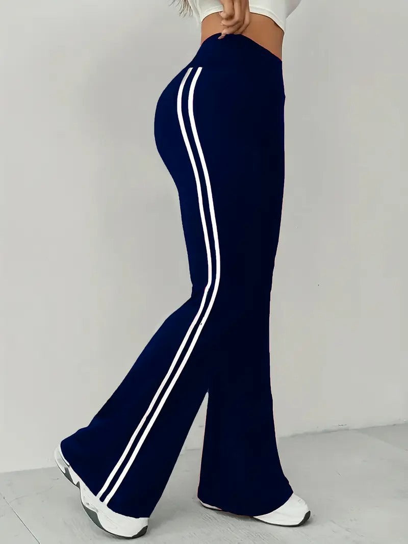 Damen Sportliche Flared Leggings mit Streifen Drune