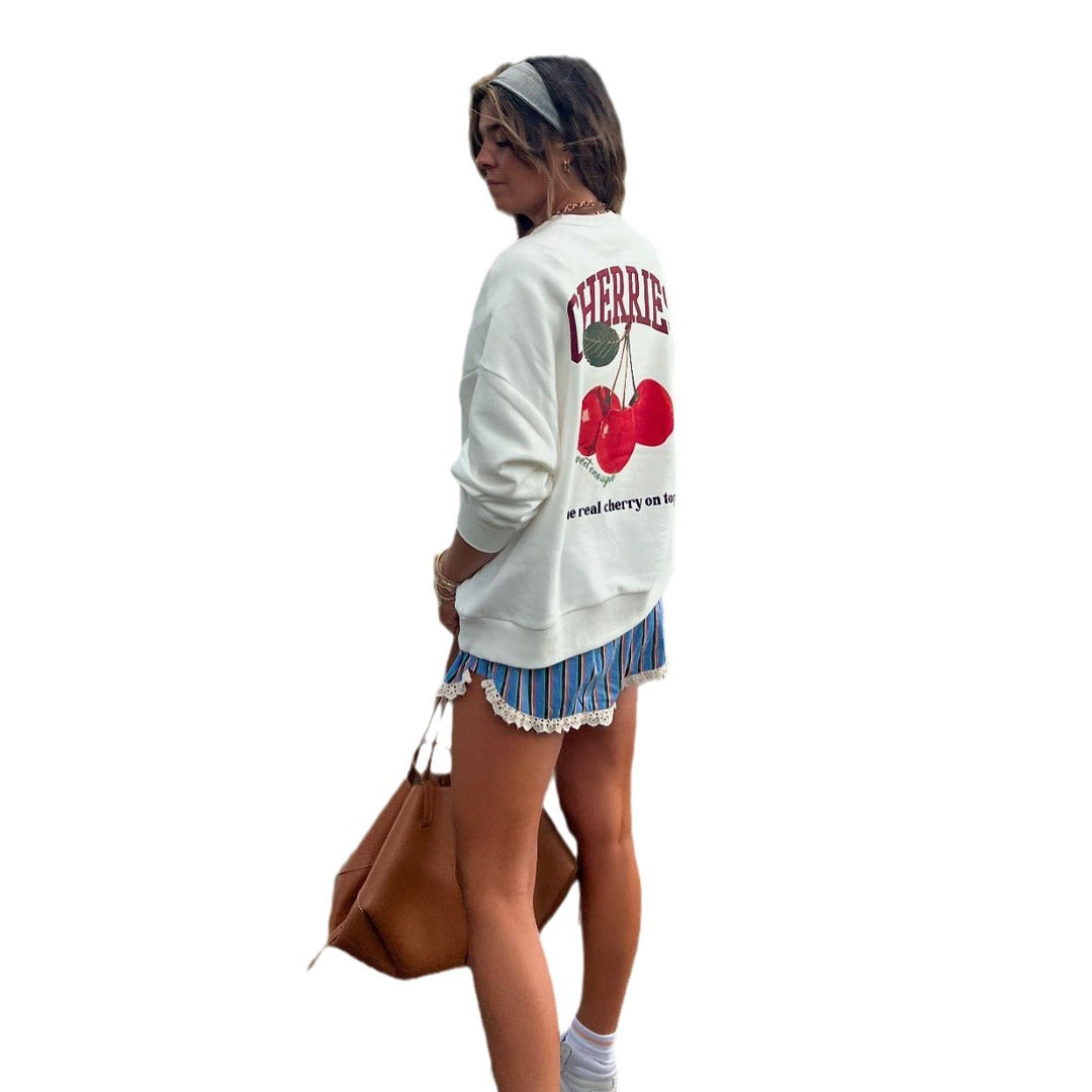 Damen lässiger Sweatshirt mit kreativem Fruchtmotiv Drune