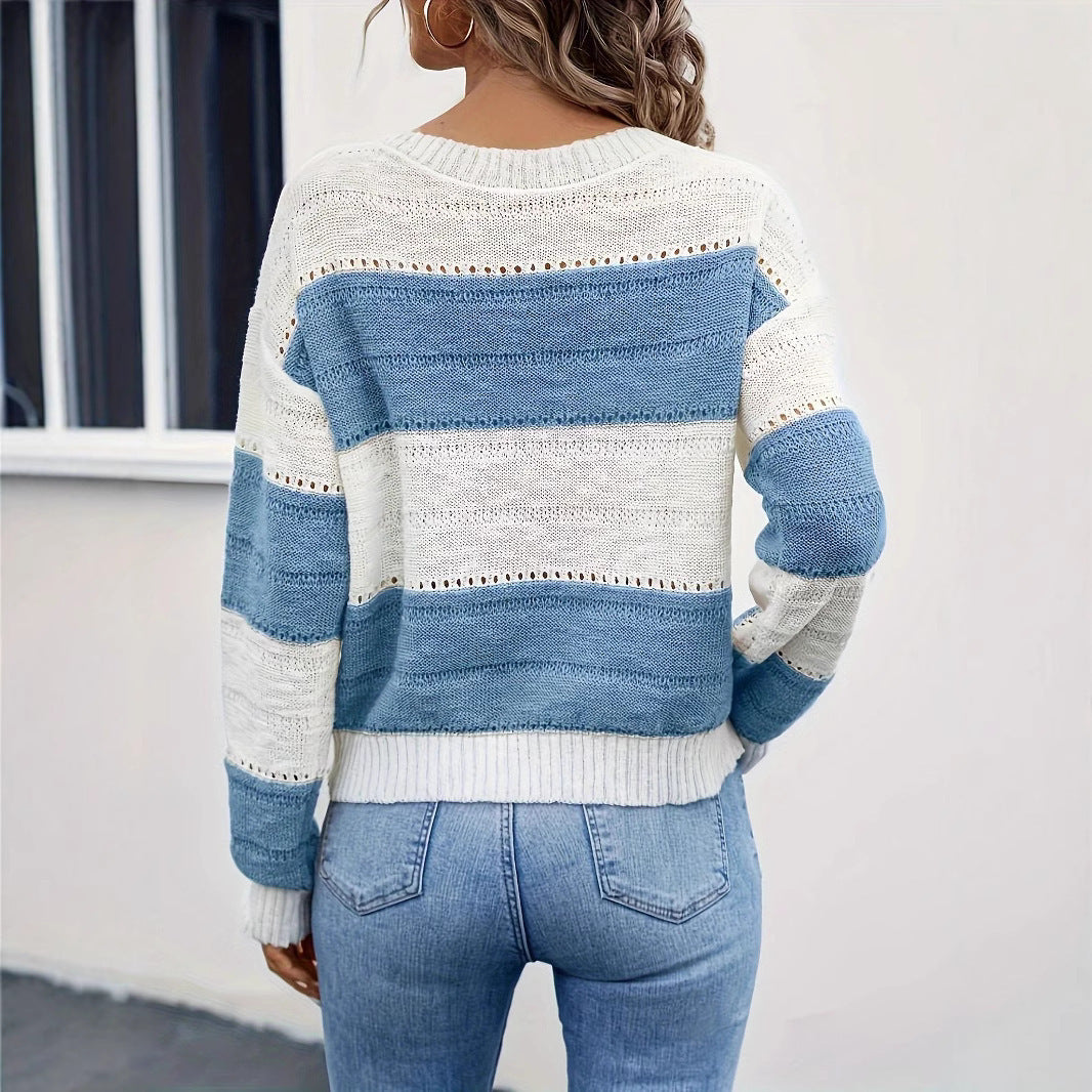 Damen Strickpullover mit modischem Streifenmuster Drune