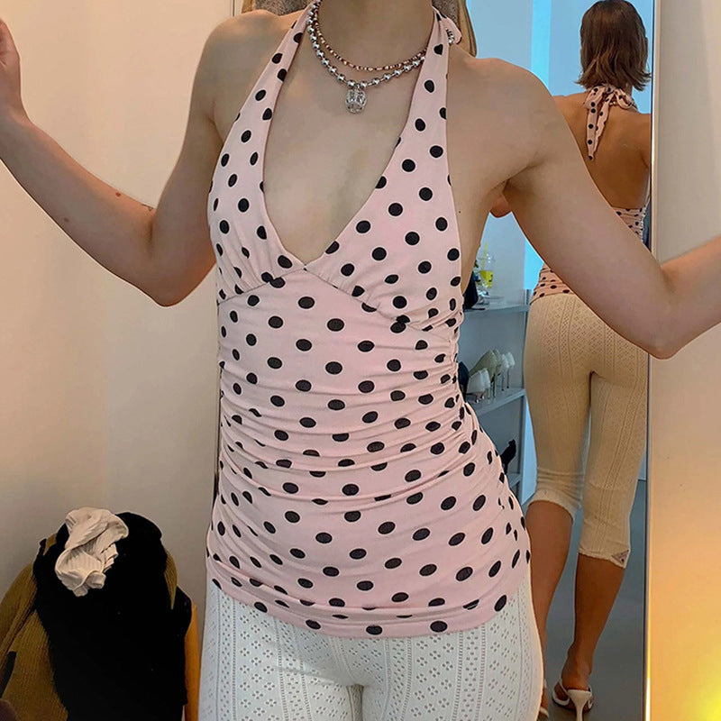 Damen Spaghetti-Trägertop mit Rüschen und verspieltem Punkte-Design Drune
