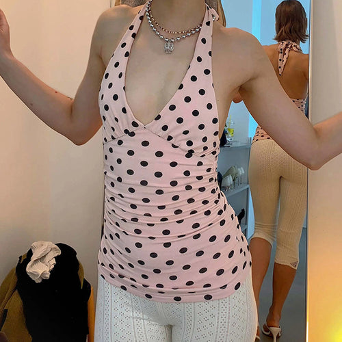 Damen Spaghetti-Trägertop mit Rüschen und verspieltem Punkte-Design Drune