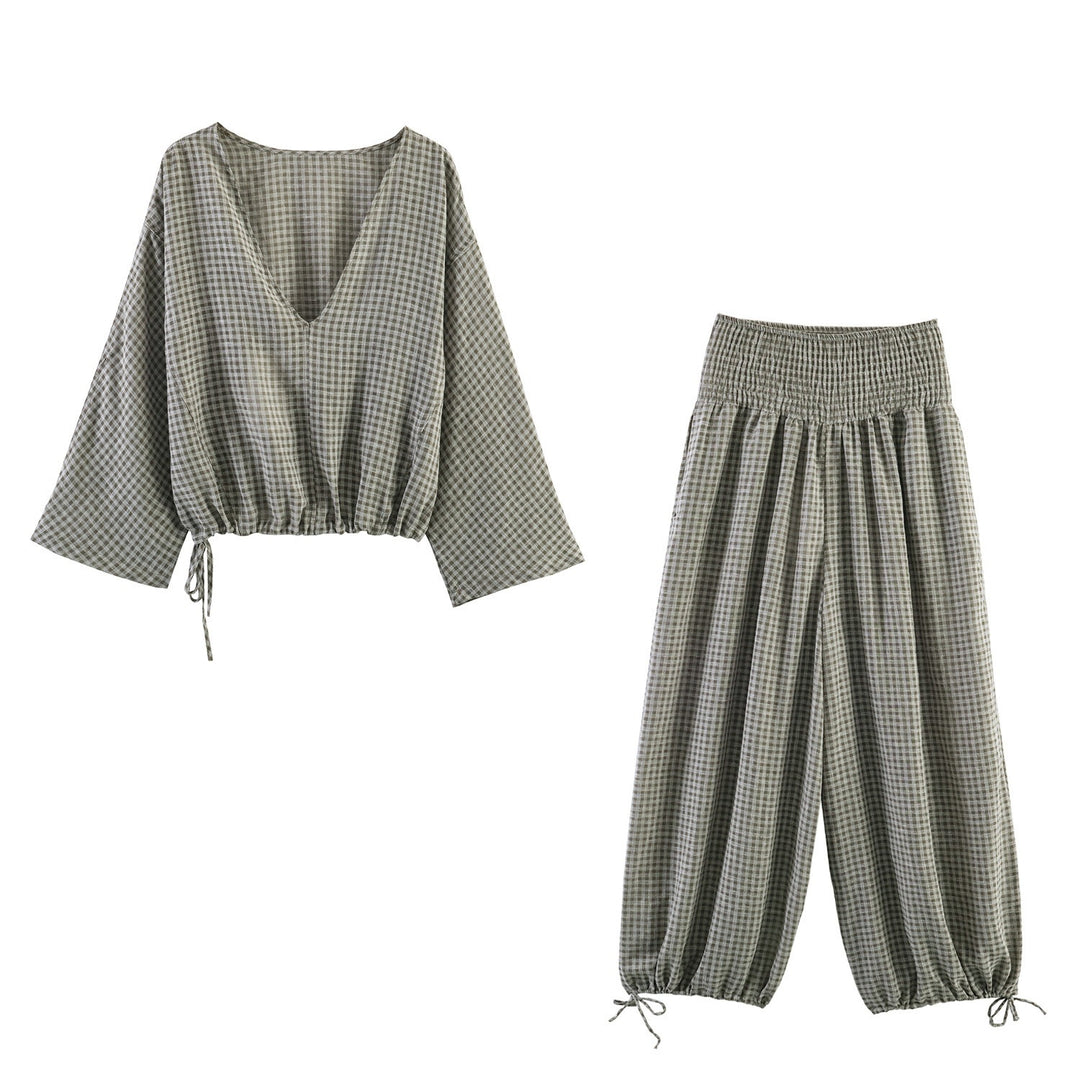 Damen lässige Bluse mit weitem V-Ausschnitt und elastischem Saum Drune