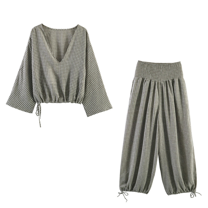 Damen lässige Bluse mit weitem V-Ausschnitt und elastischem Saum Drune
