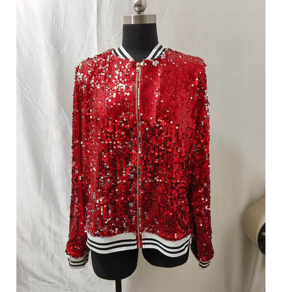 Damen Glitzernde Bomberjacke mit sportlichen Strickdetails Drune