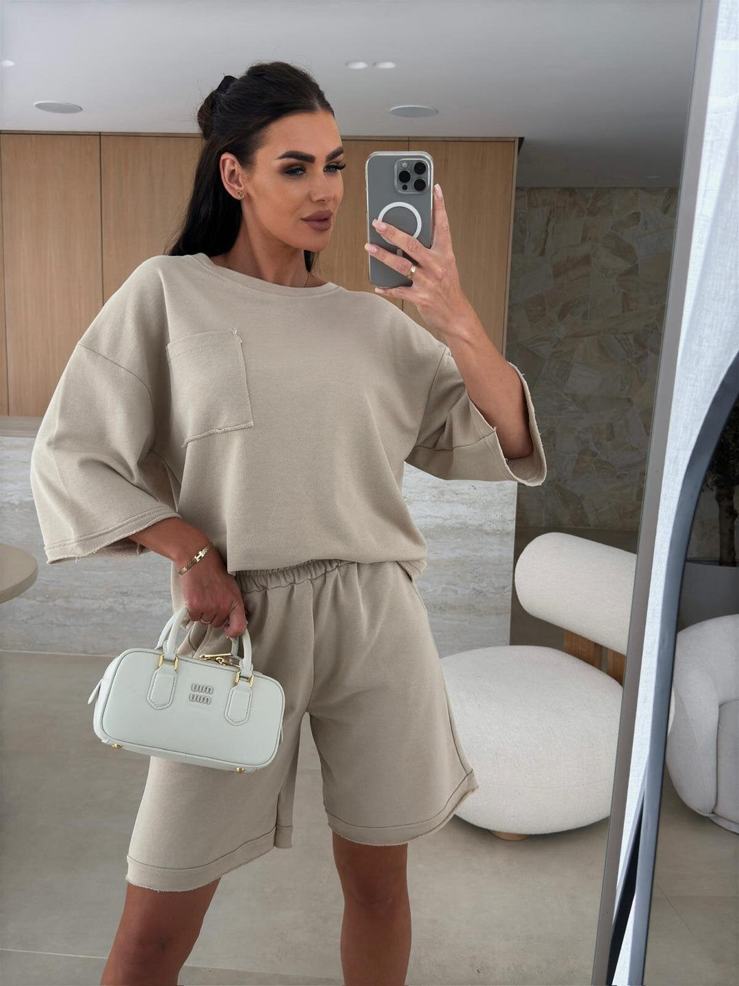 Damen lässiger Freizeitanzug mit Oversized T-Shirt und bequemen Shorts Drune