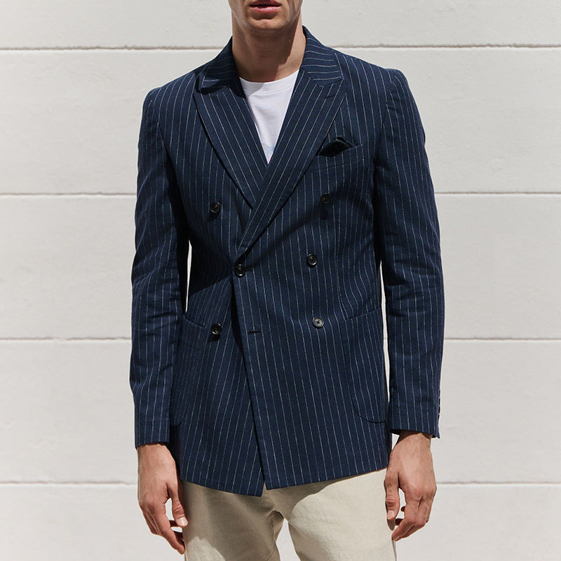 Drune | Blazer taillierte Passform Wollmischung Doppelreiher Nadelstreifen Formal