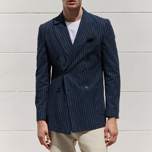 Drune | Blazer taillierte Passform Wollmischung Doppelreiher Nadelstreifen Formal