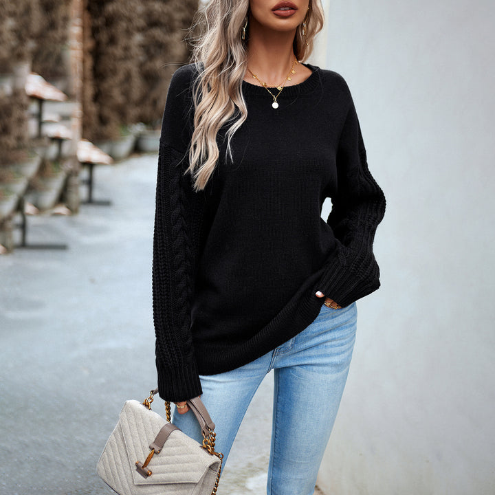 Damen nan Oversize-Feinstrickpullover mit Rundhalsausschnitt und Zopfmusterärmeln Drune