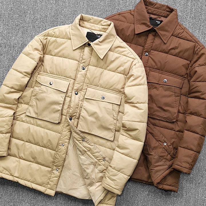 Herren gesteppte Overshirt-Jacke mit praktischen Klappentaschen und robustem Kragen Drune