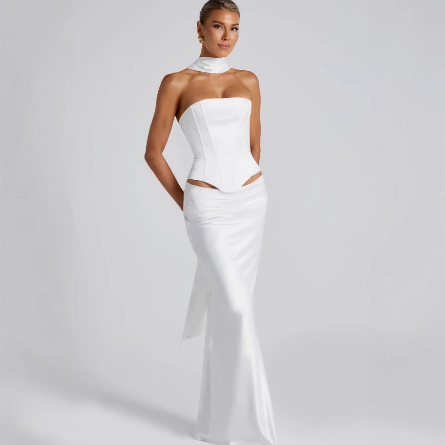 Damen Hochzeitskleid mit schulterfreiem Design und elegantem Taillenverband Drune