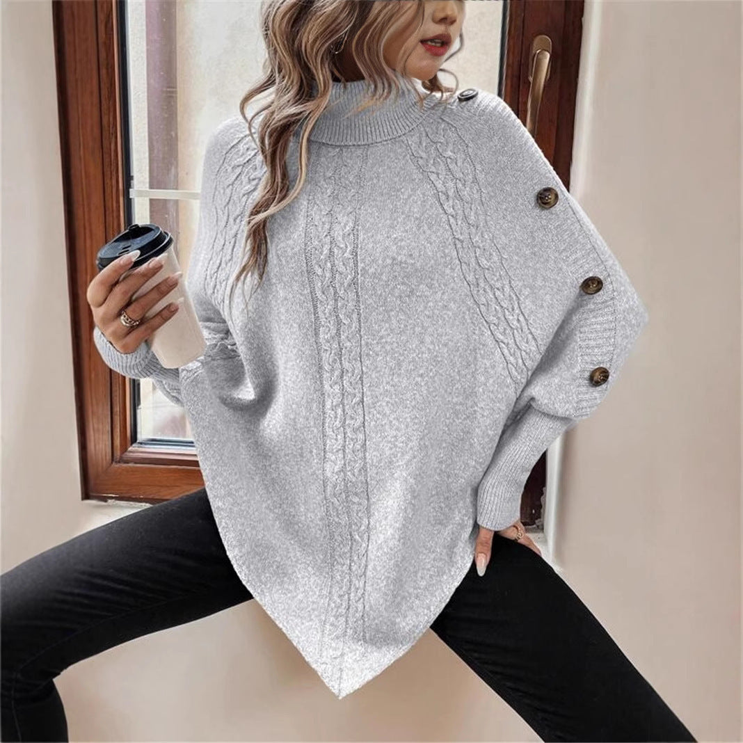 Damen Oversized Strickpullover mit Rollkragen und Knopfdetails Drune