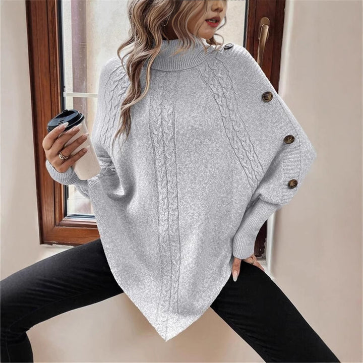 Damen Oversized Strickpullover mit Rollkragen und Knopfdetails Drune