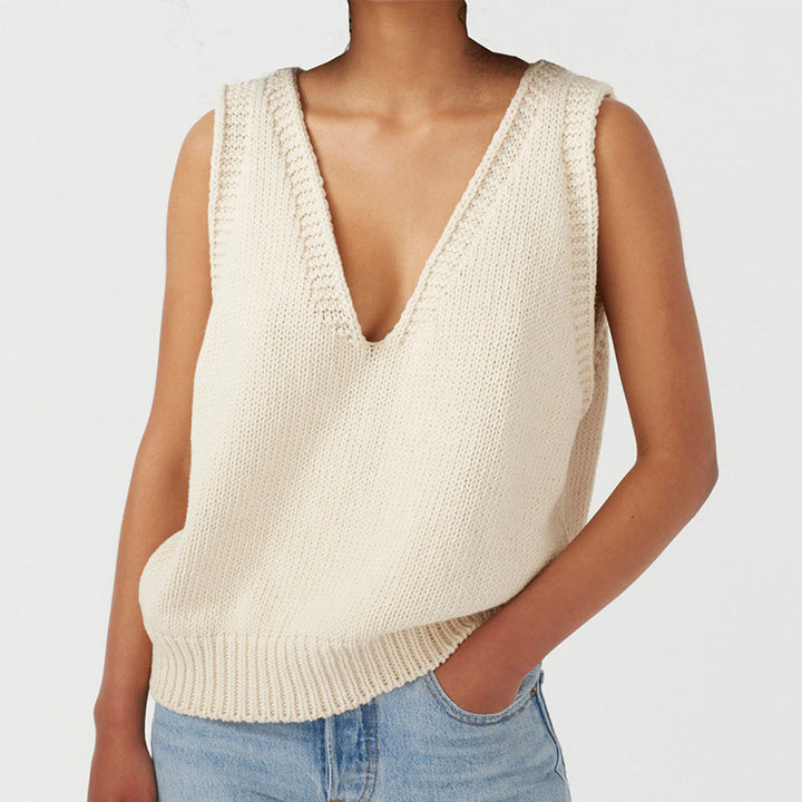 Damen stylischer Stricktop mit tiefem V-Ausschnitt und breiten Trägern Drune