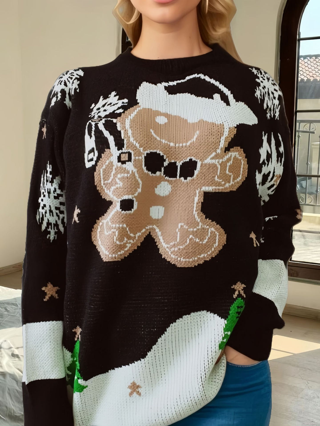 Damen Weihnachtspullover mit festlichem Lebkuchenmotivat Drune