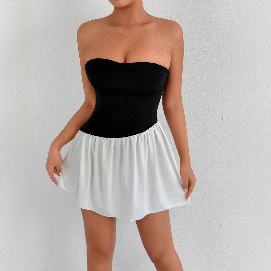 Damen Tailliertes Bandeau-Kleid mit schwingendem Rock Drune