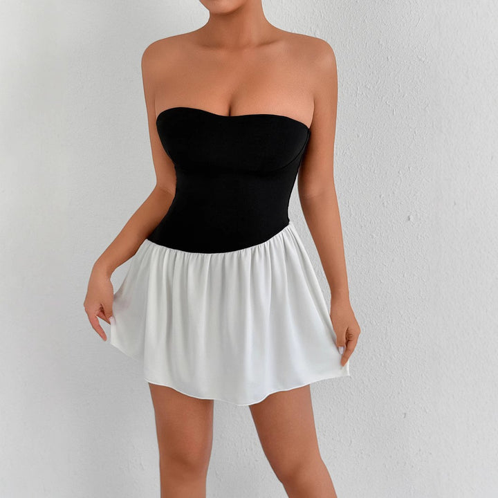 Damen Tailliertes Bandeau-Kleid mit schwingendem Rock Drune