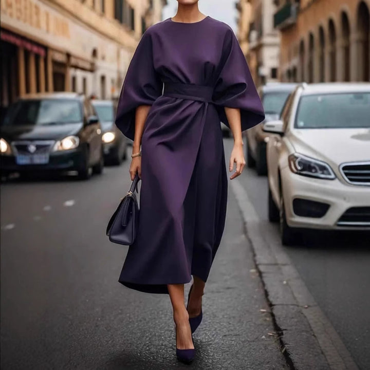 Damen Maxi-Kleid mit voluminösen Ärmeln und elegantem Drapierungsdesign Drune