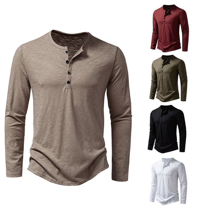 Herren nan Feinstrick-Henley mit Rundhalsausschnitt, verdeckter Knopfleiste und figurbetonter Passform Drune
