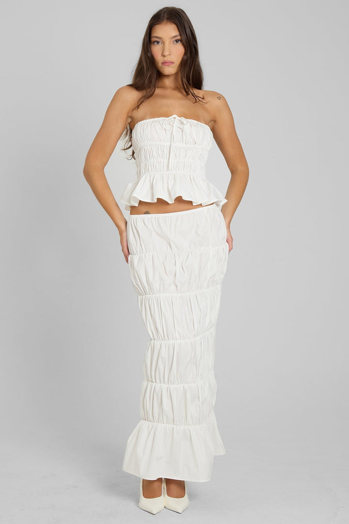 Damen Crop-Top und Maxirock-Set mit Rüschendetails Drune