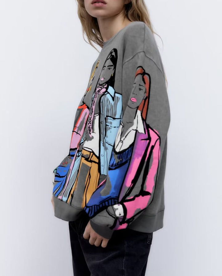 Damen Oversized Sweatshirt mit kreativem Druckdesign und stylischen Details Drune