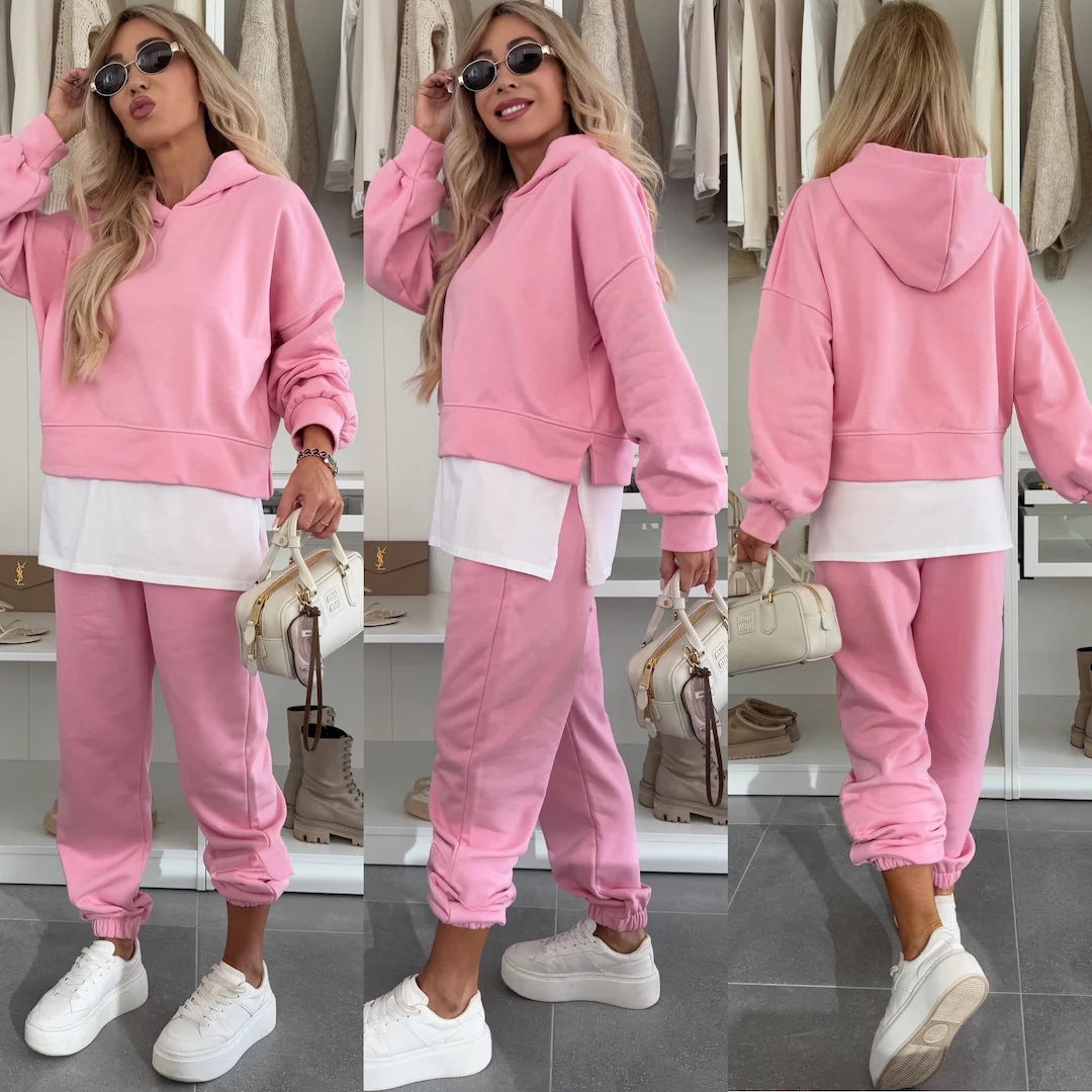 Damen lässiger Kapuzenpullover mit hochgeschnittenen Sweatpants Drune