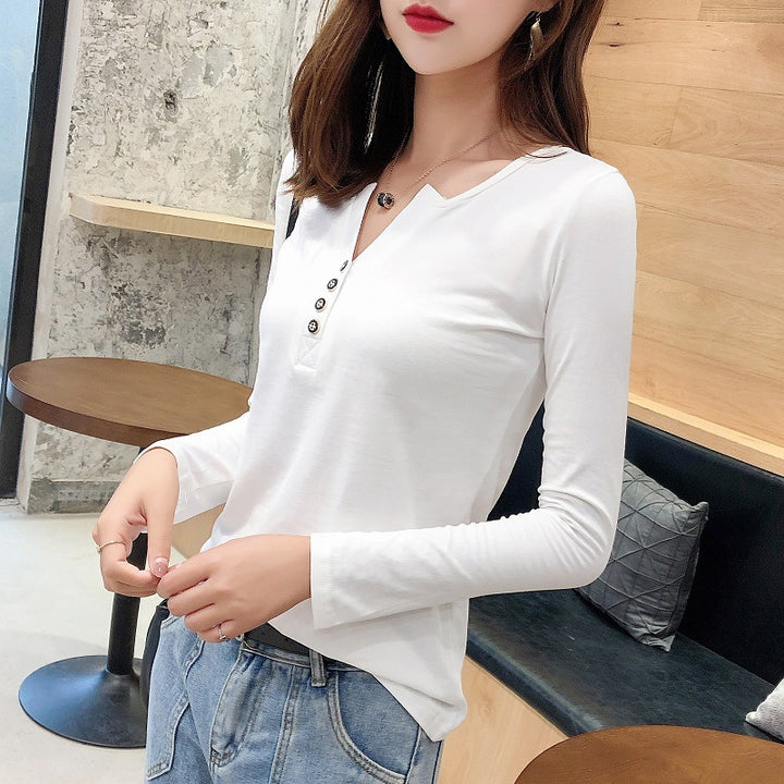 Damen Langarmshirt mit Knopfleiste und Femme-Style Drune