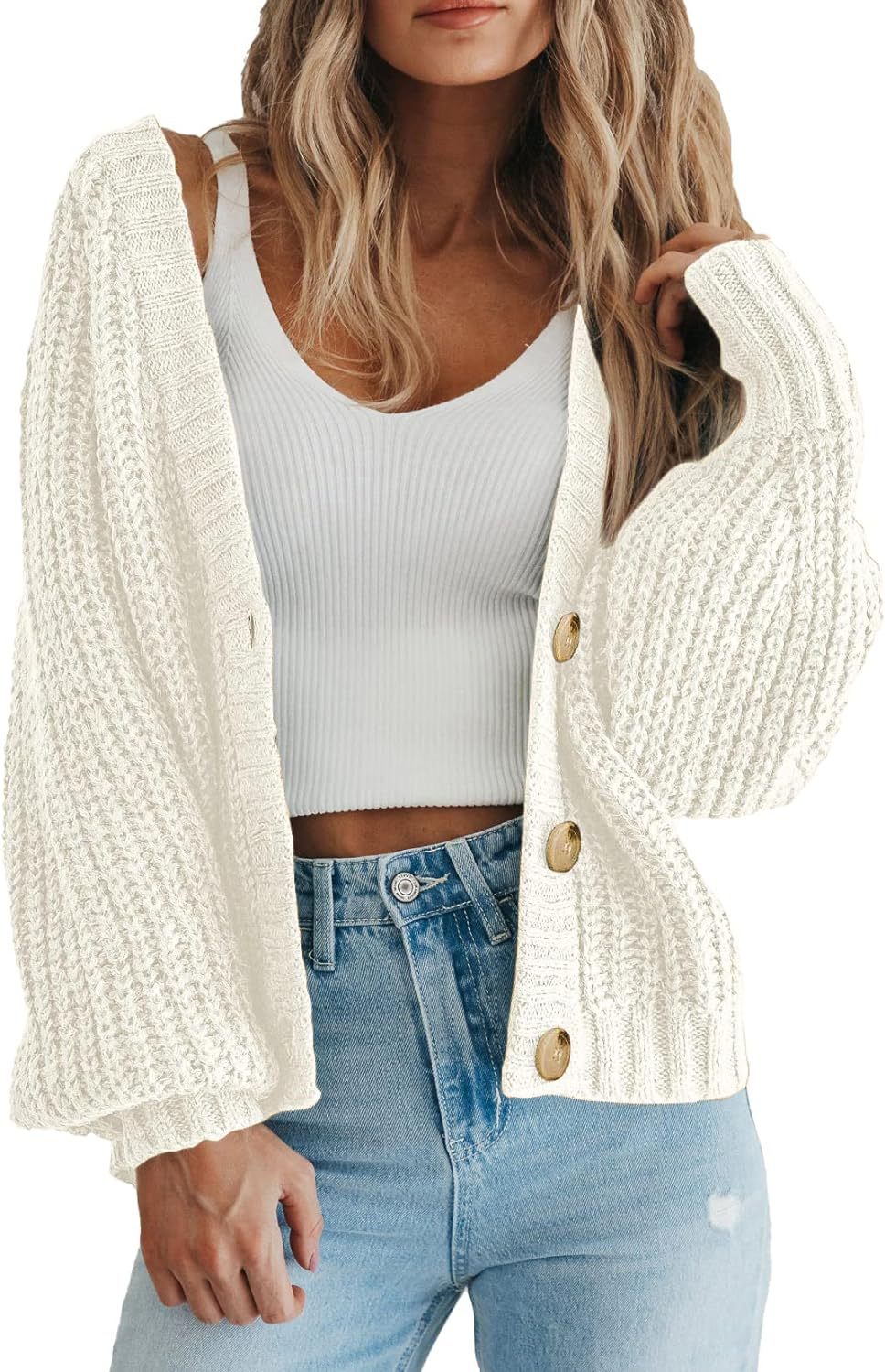 Damen Strickjacke mit Ballonärmeln Drune