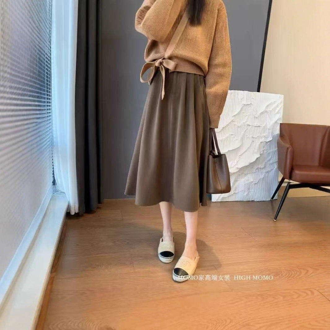 Damen eleganter Midirock mit dezentem Faltenwurf Drune