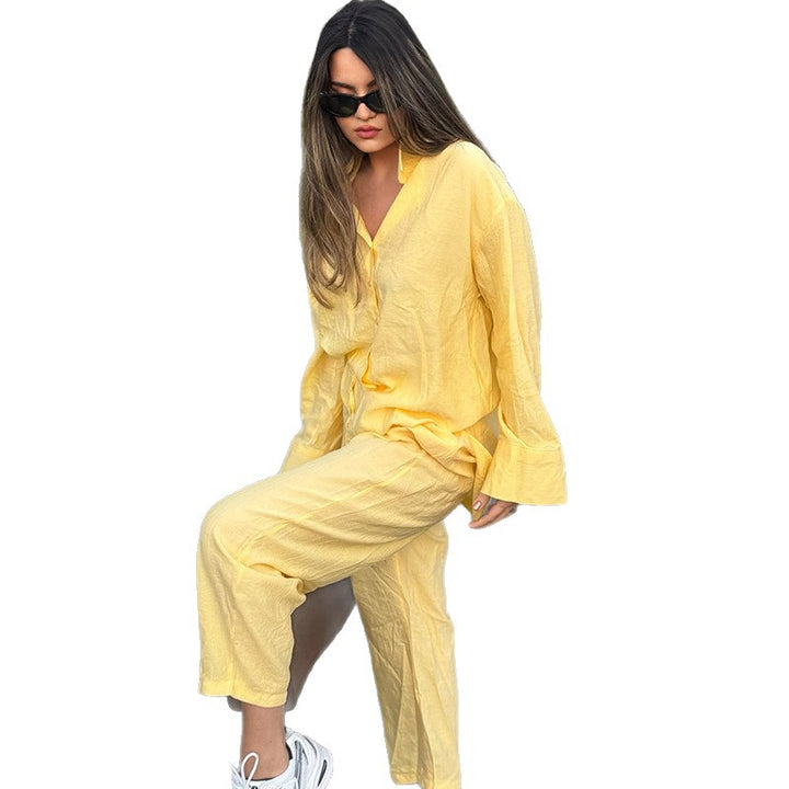 Damen luftige Loungewear-Kombination mit weitem Schnitt und langen Ärmeln Drune