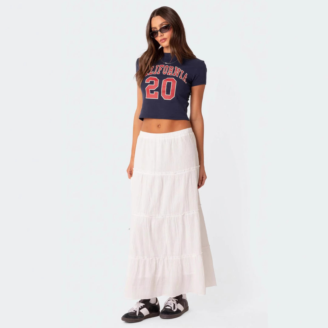 Damen luftiges Crop-Top mit bezauberndem Häkelmuster und schwingendem Saum Drune