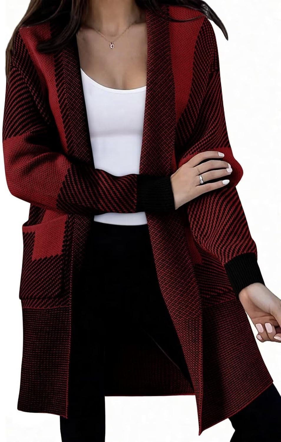 Damen Langer Strickcardigan mit strukturiertem Muster und aufgesetzten Taschen Drune