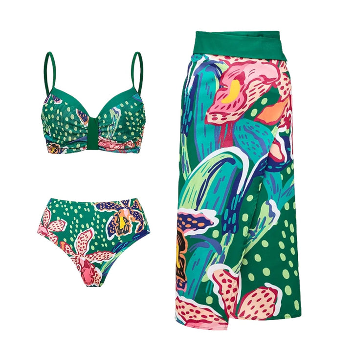 Damen Badeanzug Set mit farbenfrohem Muster Drune
