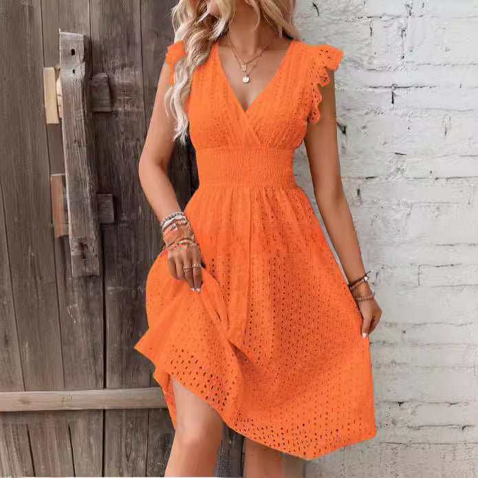 Damen Sommerliches Kleid mit bezauberndem Spitzenmuster und Rüschendetails Drune