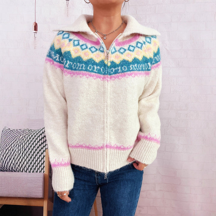 Damen Strickjacke mit buntem Muster und hochwertigem Reißverschluss Drune
