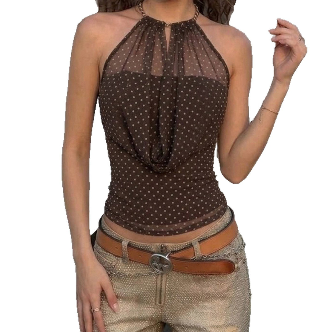 Damen Elegantes Neckholder-Top mit transparenten Akzenten und verspieltem Punkte-Design Drune