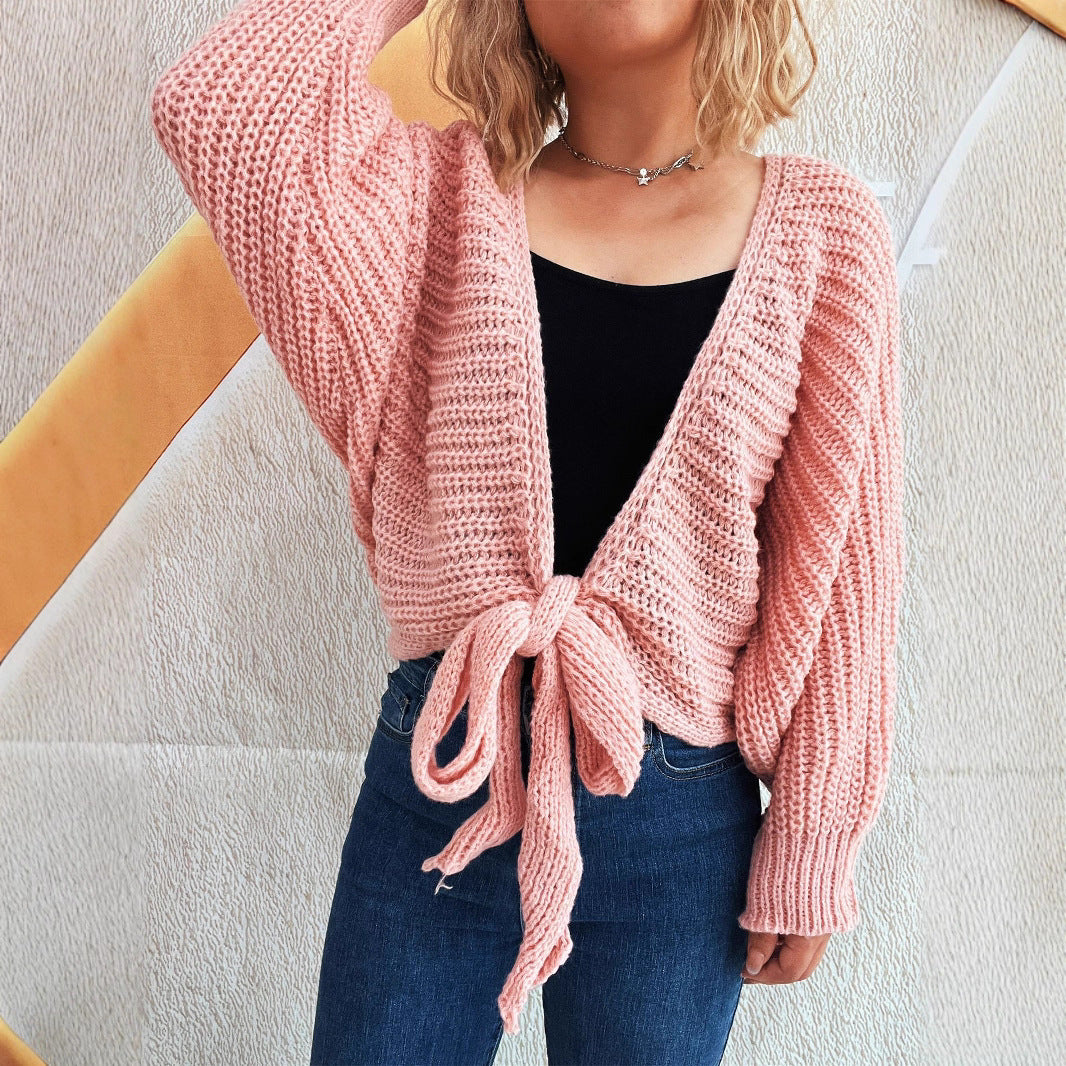 Damen lässiger Strickcardigan mit modischen Bindebändern und oversize Passform Drune