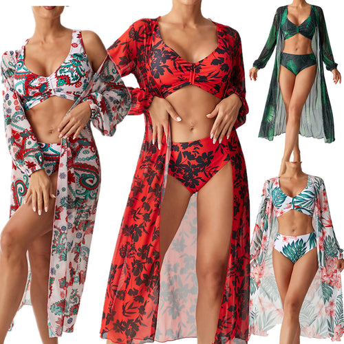 Damen Florales Strandoutfit mit transparentem Kaftan Drune