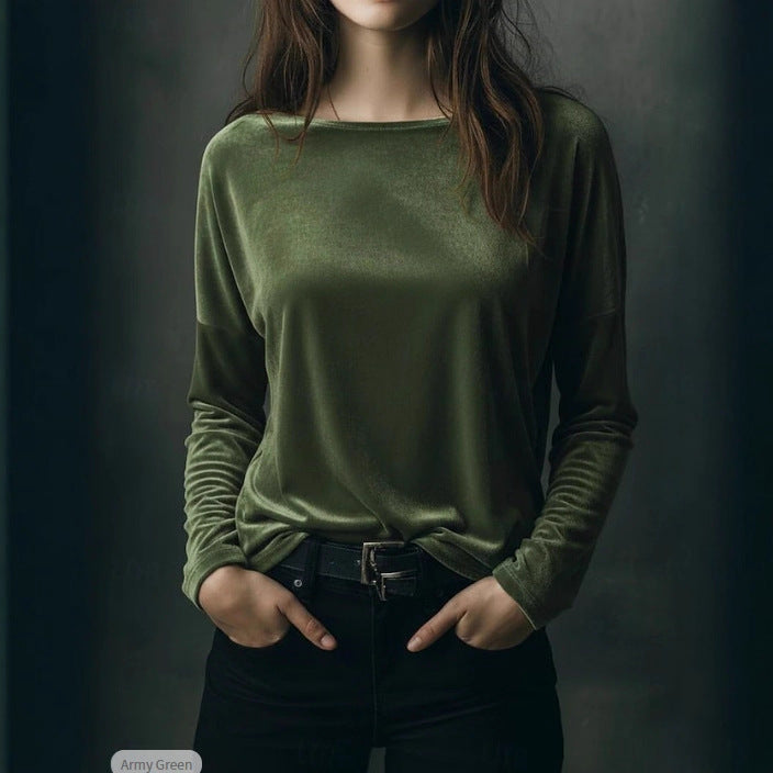 Damen eleganter leichter Velours-Longsleeve Drune