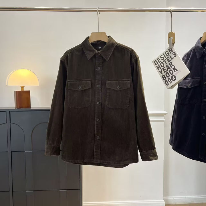 Damen lässige Kordhemdjacke mit praktischen Brusttaschen Drune