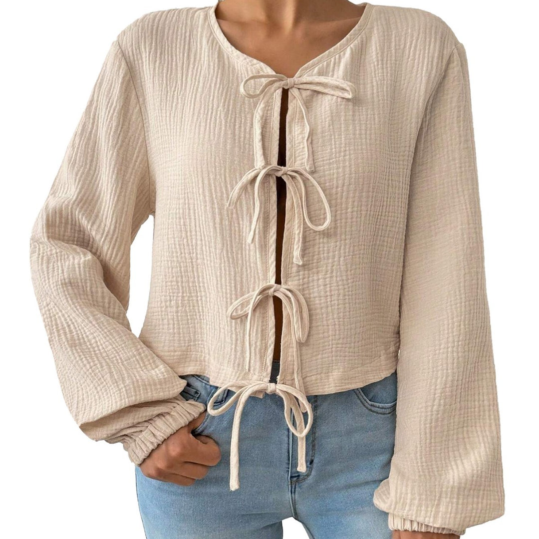 Damen cropped Blusenoberteil mit raffinierten Schnürdetails Drune